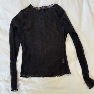 Brandy Melville Black Fitted Ribbed Long Sleeve Blouse